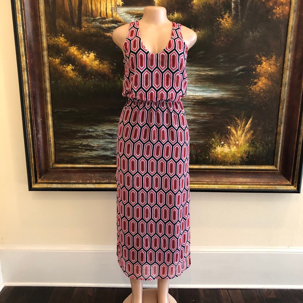 Banana Republic Red, Pink and black Geometric Maxi Dress, sz 2
